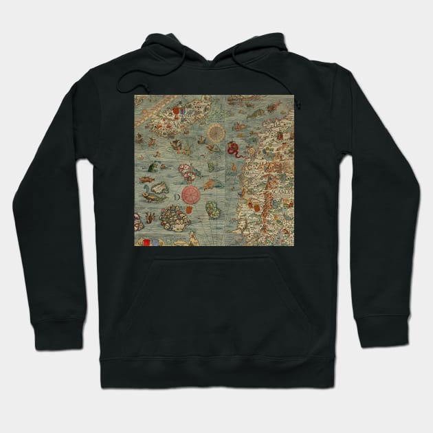 Sea Monsters and Sailing Ships - Old Map Carta Marina Hoodie by softbluehum